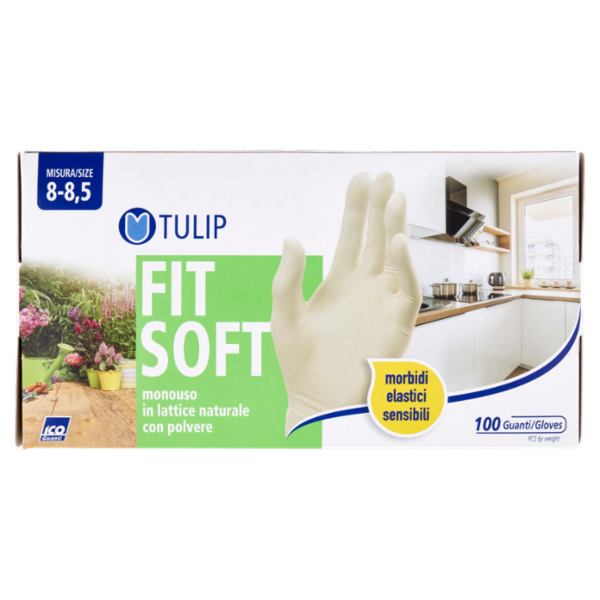Tulip Fit Soft Guanti monouso in lattice naturale con polvere Misura 8-8,5 100 pz