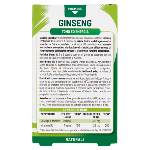 equilibra Ginseng Tono ed Energia 60 Capsule Vegetali Naturali 19,2 g