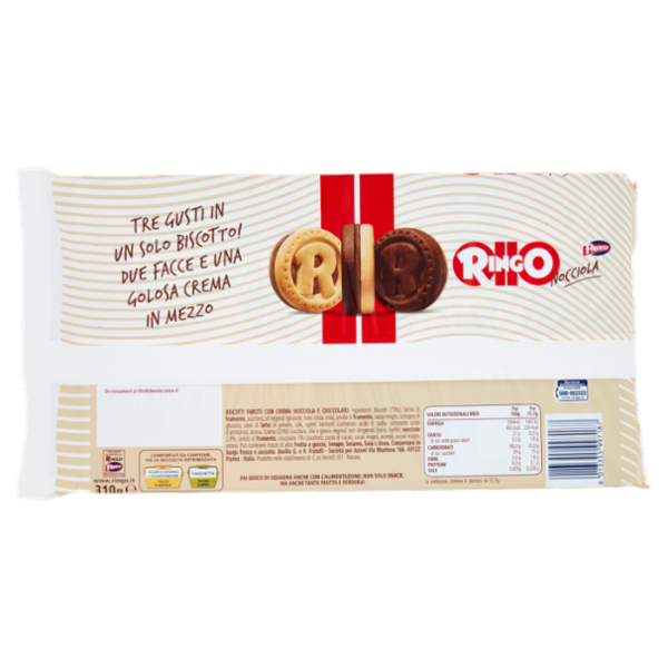 Ringo Nocciola Biscotti Farciti con Crema Nocciola Snack Merenda 6 porzioni 310g