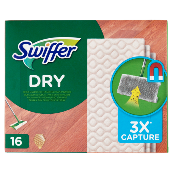 Swiffer Dry Panni Cattura Polvere per Scopa Swiffer - Ricarica 16 Salviette Legno & Parquet