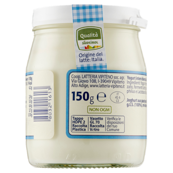 Sterzing Vipiteno Alpenjoghurt Intero Bianco da Latte Fieno 150 g