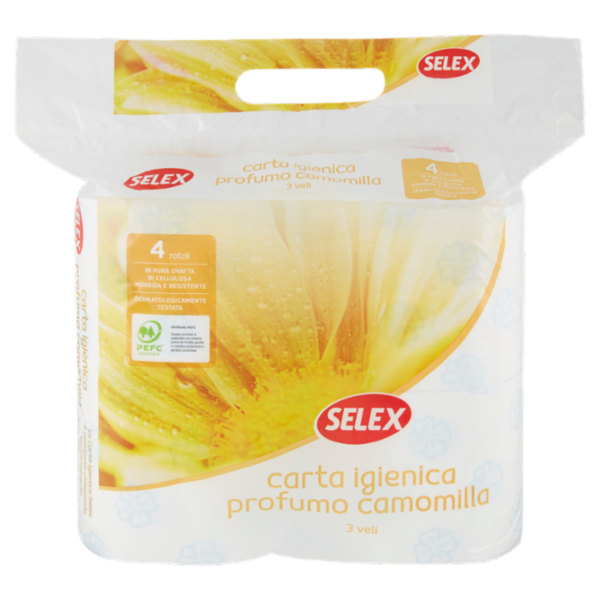 Selex Carta Igienica 3 Veli Profumata alla Camomilla 4 Rotoli