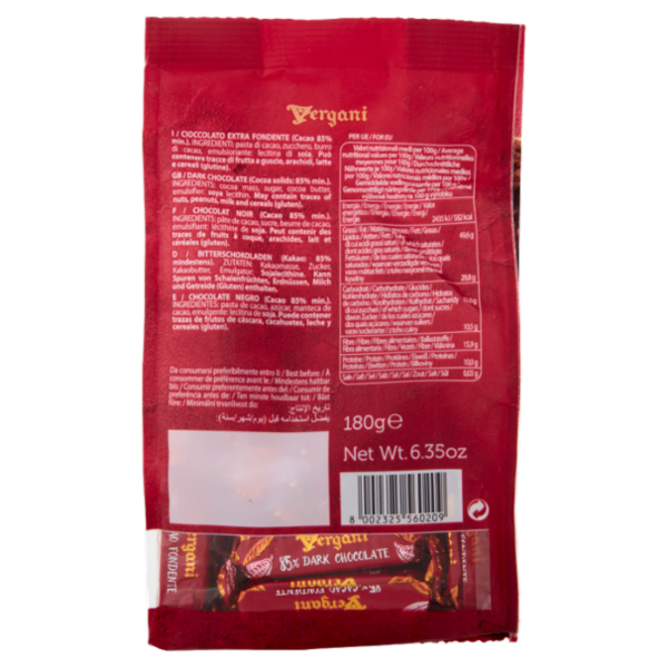 Vergani Dark Chocolate 85% Cacao Fondente 180 g