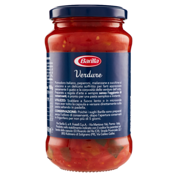 Barilla Sugo Verdure 100% Pomodoro Italiano Condimento per Pasta 400 g