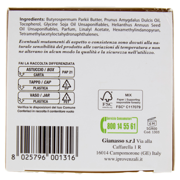 I Provenzali Burro di Karité Trattamento naturale per viso e corpo Pelli Secche e Screpolate 100 ml