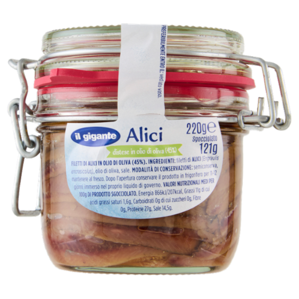 IL GIGANTE Alici Distese in Olio di Oliva (45%) 220 g