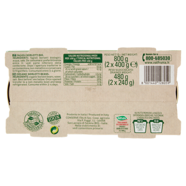 Valfrutta Bio Borlotti 2 x 400 g