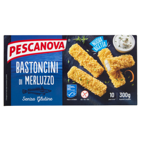 Pescanova 10 Bastoncini di Merluzzo impanati e surgelati 300 g