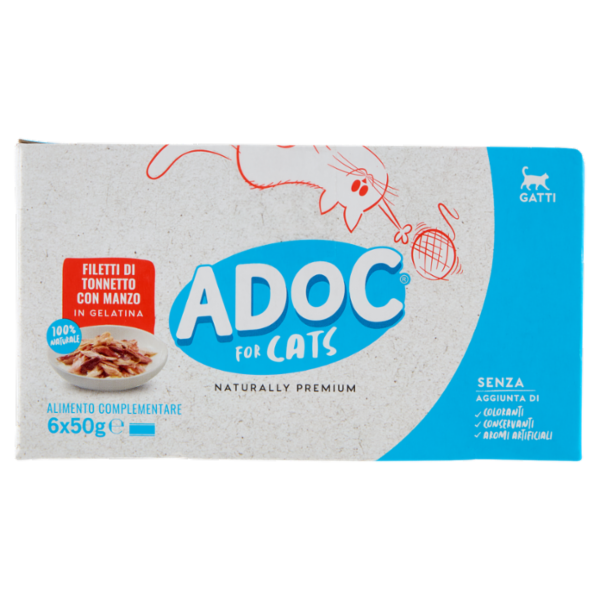 ADoC Naturally Premium Filetti di Tonnetto con Manzo 6 x 50 g