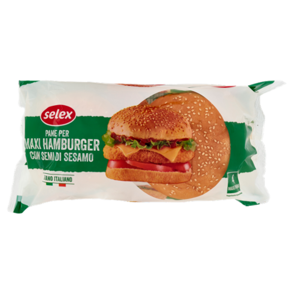 Selex Pane per Maxi Hamburger con Sesamo 4 pezzi 300 g