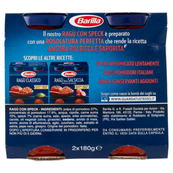 Barilla Sugo Ragù con Speck Condimento per Pasta 2x180g