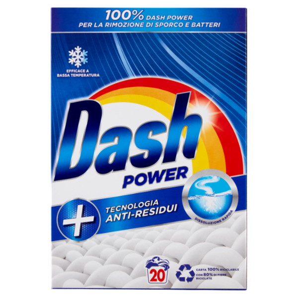Dash Power Detersivo Lavatrice in Polvere Bucato + Tecnologia Anti-Residui 20 Lavaggi 1200 g