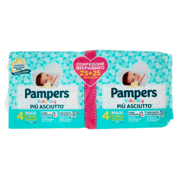 Pampers Baby-dry 4 Maxi 25+25 pz