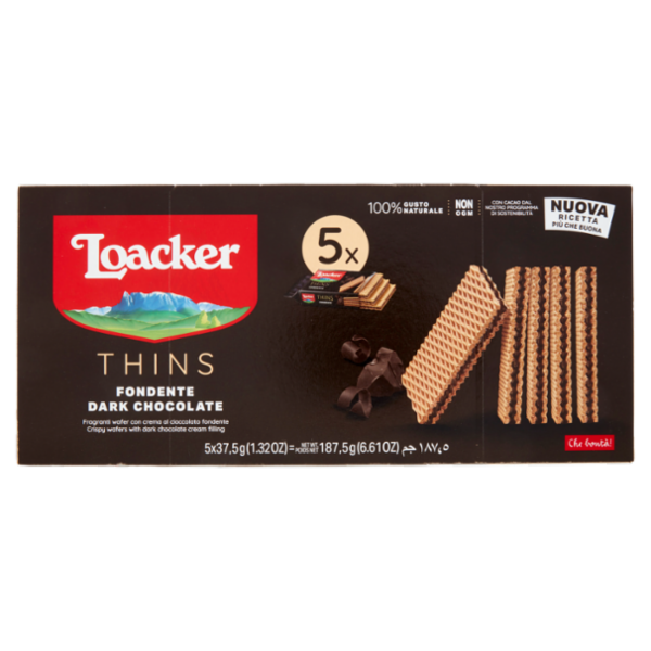 Loacker Thins Dark Chocolate Wafer con crema al cioccolato fondente Wafers 37,5gx5
