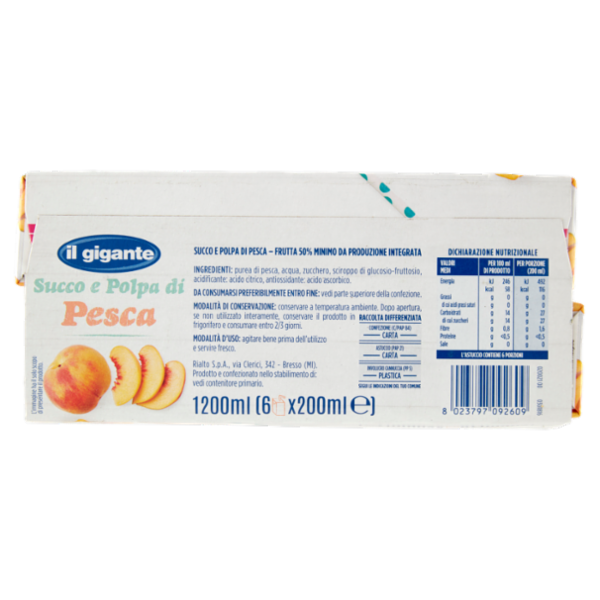 IL GIGANTE Succo e Polpa di Pesca 6 x 200 ml