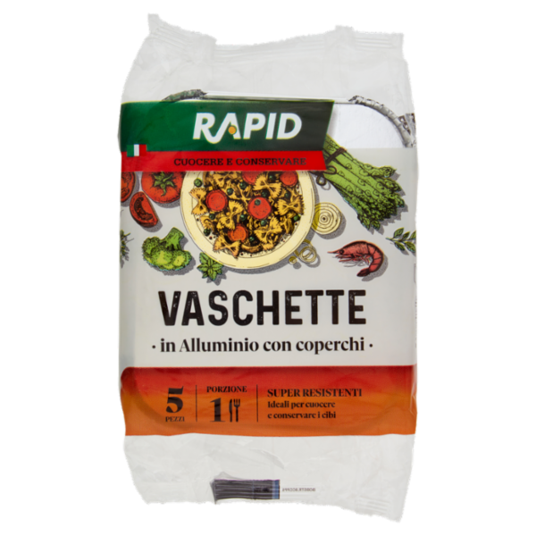 Rapid Cuocere e Conservare Vaschette in Alluminio con coperchi 1 Porzione 5 pz