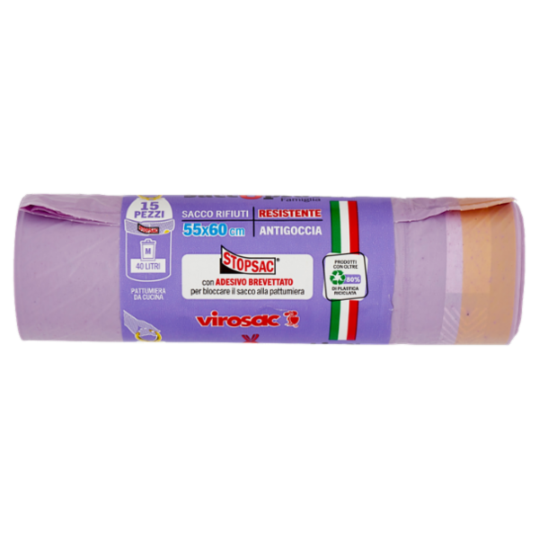 virosac saccopratico Famiglia Sacco Rifiuti Resistente Antigoccia 55x60 cm 40 Litri M 15 pz