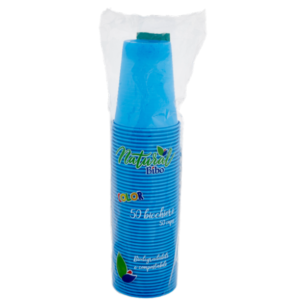 Natural Bibo Color bicchieri Azzurri Biodegradabili e compostabili 200 cc 50 pz