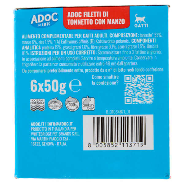 ADoC Naturally Premium Filetti di Tonnetto con Manzo 6 x 50 g