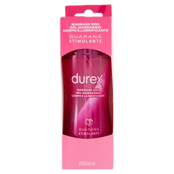 Durex Massage 2 in 1, Gel Lubrificante Intimo a Base Acqua e Gel per Massaggi, con Guaranà, 200 ml