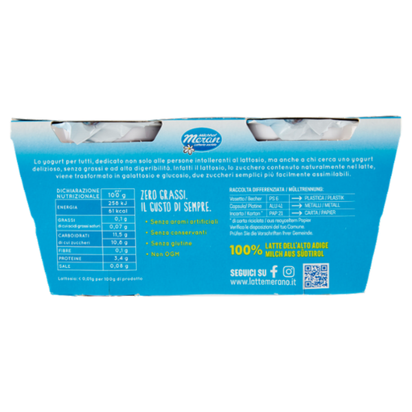 bella vita free Yogurt Magro Senza Lattosio Zero Grassi More e Mirtilli 2 x 125 g