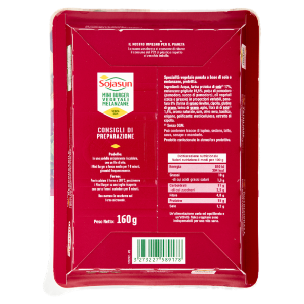 Sojasun Mini Burger Vegetali Melanzane x4 160 g