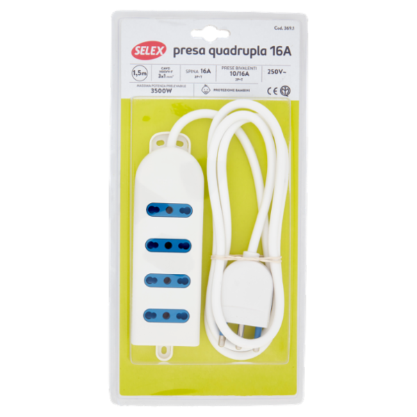 Selex Presa Multipla 4 Uscite Bivalenti + Spina 16A e Cavo Bianco 1,5 m