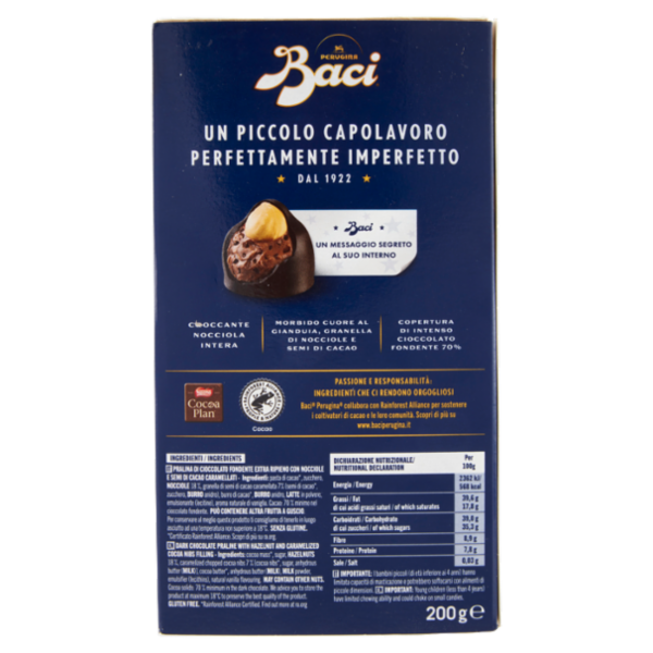 BACI PERUGINA Fondente 70% Cioccolatini Fondenti ripieni al Gianduia Scatola 200g