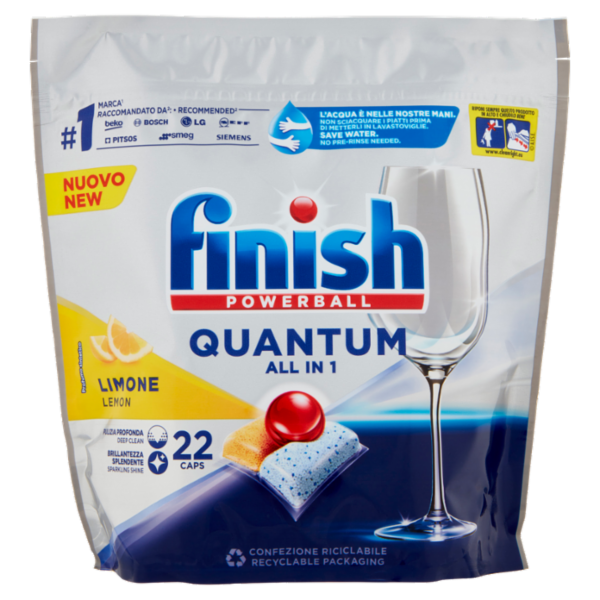 Finish Quantum All in One Lemon pastiglie lavastoviglie 22 lavaggi 228,8 gr