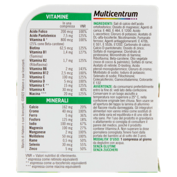 Multicentrum adulti integratore multivitaminico completo vitamina C , A 30 compresse 30 g