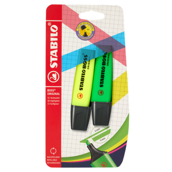 STABILO Boss Original evidenziatore giallo/verde - blister da 2 pz.
