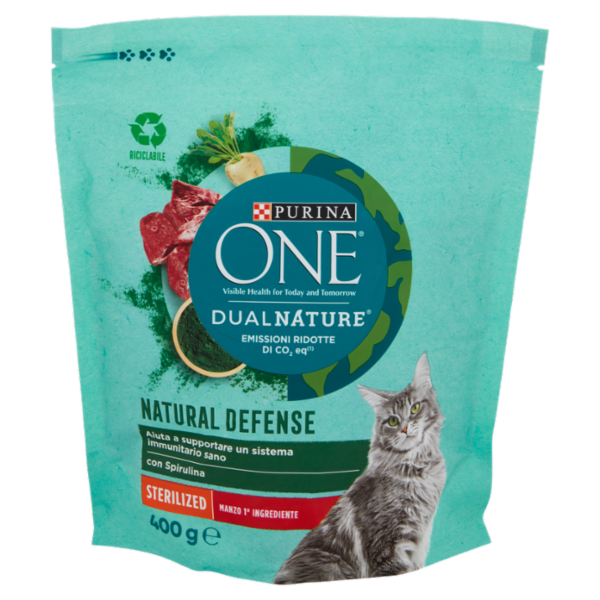 PURINA ONE DUAL NATURE Crocchette Gatto Sterilizzato ricco in Manzo e con Spirulina naturale 400 g