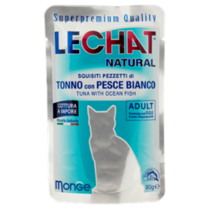 LeChat Natural Squisiti Pezzetti Di Tonno Con Pesce Bianco 80 g