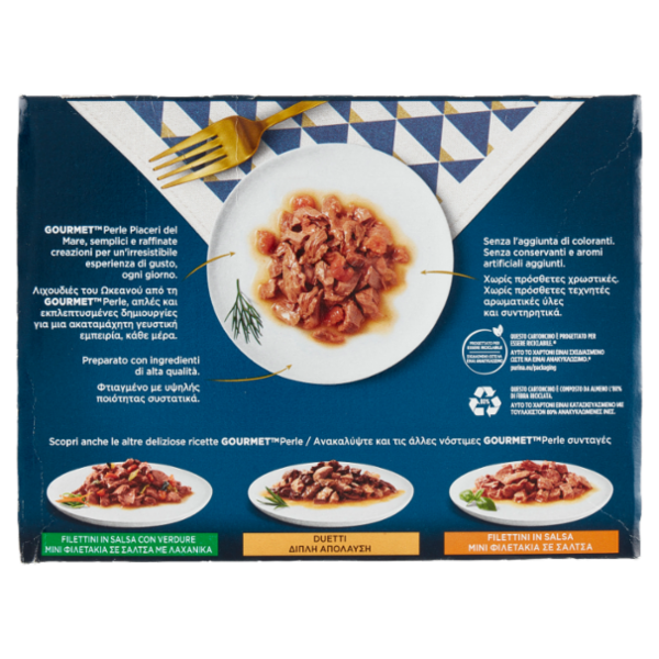 PURINA GOURMET Perle Piaceri del Mare Pesce dell'Oceano / Platessa / Salmone / Tonno 8 x 85 g