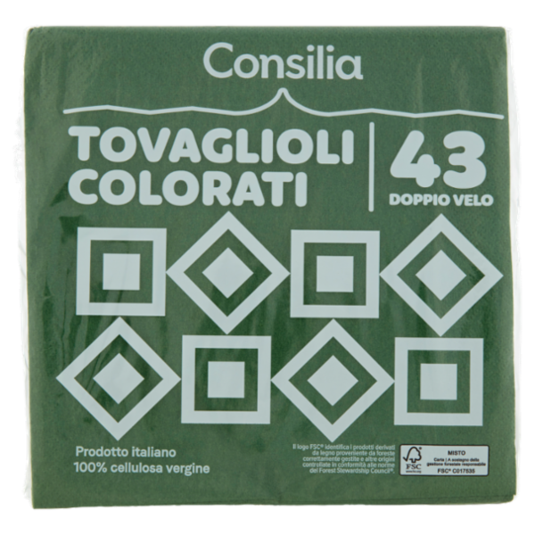 Consilia Tovaglioli 2 Veli 33x33 cm Blu/Verde 43 pezzi