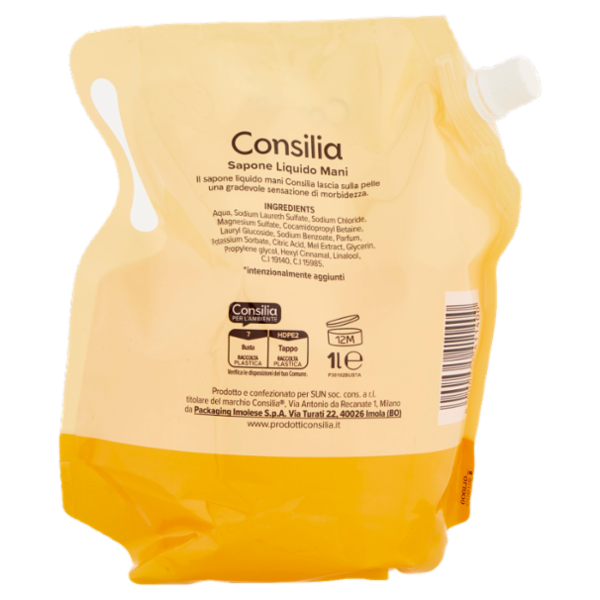 Consilia Sapone Liquido Mani Addolcente con Miele Ricarica 1 L