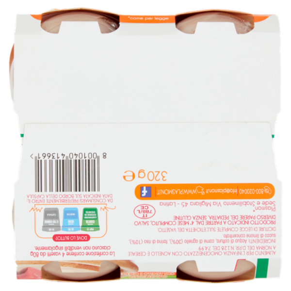 Plasmon Agnello Omogeneizzato con Agnello e Cereale 4 x 80 g