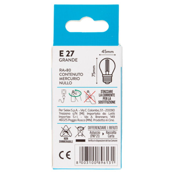 Selex Lampadina Led Minisfera E27 4W Luce Calda