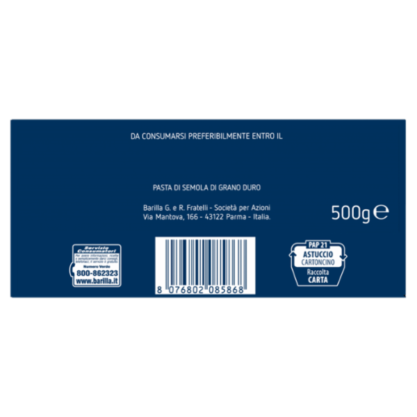 Barilla Pasta Pipette Rigate n.86 100% Grano Italiano 500g