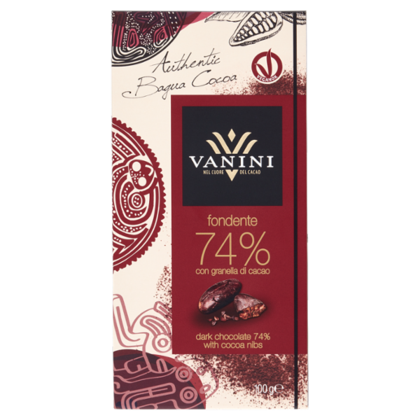 Vanini fondente 74% con granella di cacao 100 g