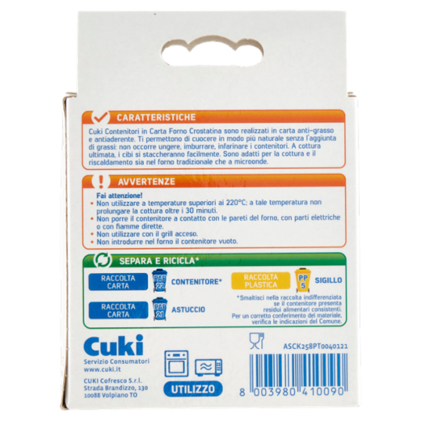 Cuki Cuoce Crostatina Contenitori in Carta Forno Antiaderenti 10 pz