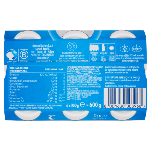 Actimel yogurt da bere arricchito con calcio, vitamina B6 e D, gusto fragola 6 x 100 g