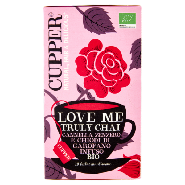CUPPER Love Me Truly Chai Infuso Biologico con Cannella, Zenzero e Cardamomo, 20 Bustine 44 g