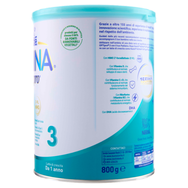 NESTLÉ NIDINA Optipro 3 Latte di crescita in polvere per bambini da 1 anno Latta 800g