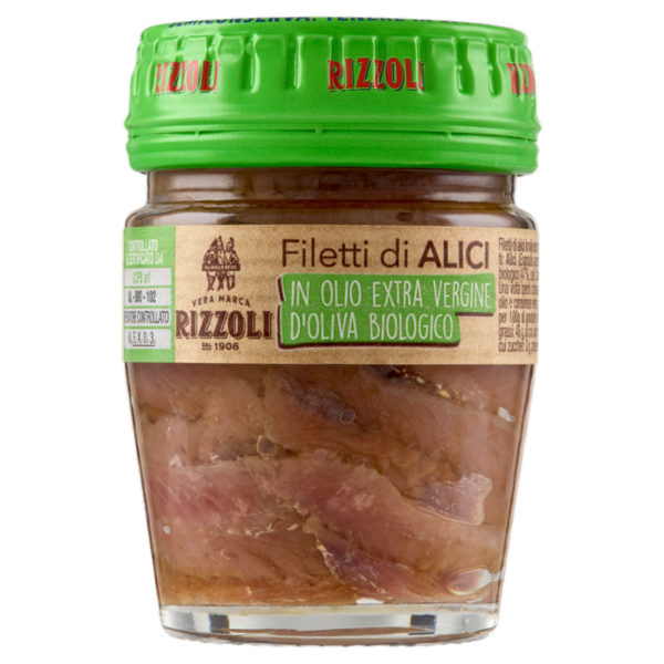 Rizzoli Filetti di Alici in Olio Extra Vergine d'Oliva Biologico 58 g