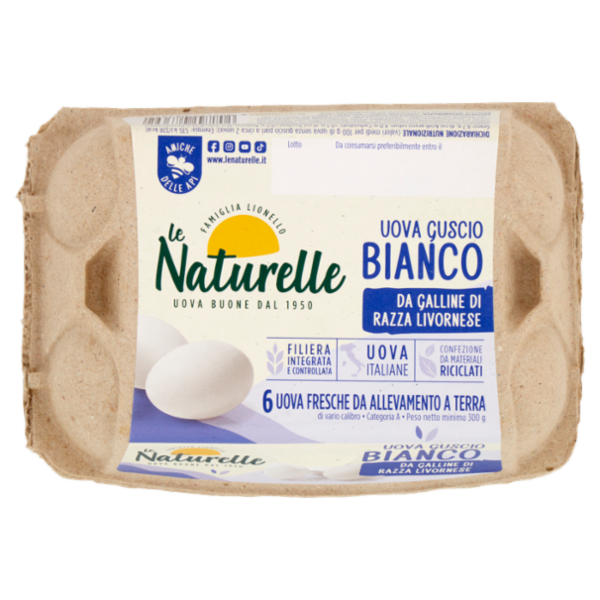 le Naturelle Uova Guscio Bianco 6 Uova Fresche da Allevamento a Terra 300 g