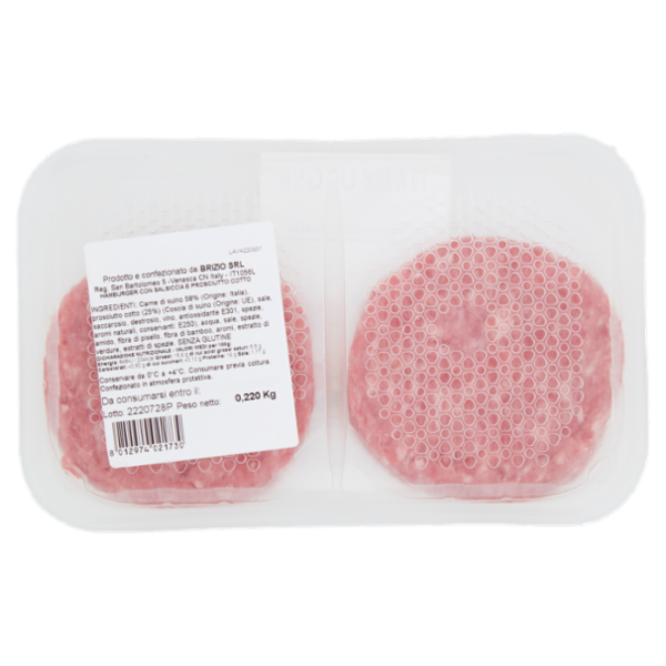 Brizio Hamburger con salsiccia e Prosciutto Cotto 0,220 Kg