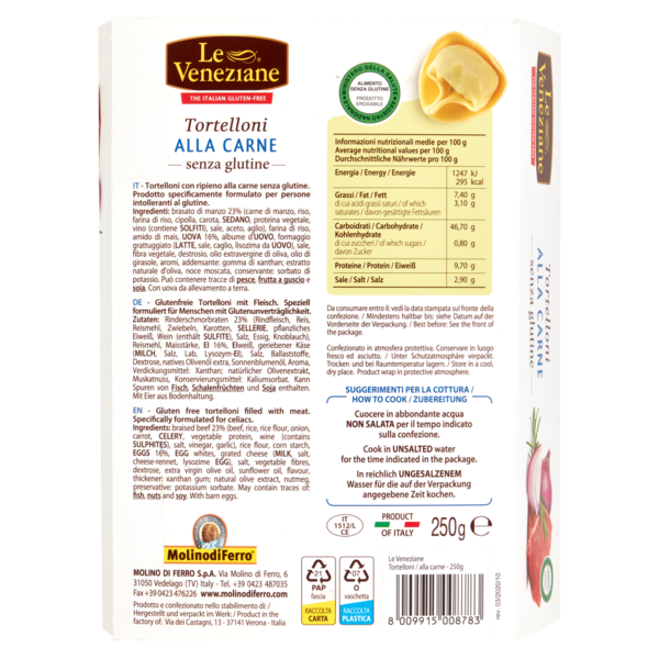 Le Veneziane Tortelloni alla Carne 250 g