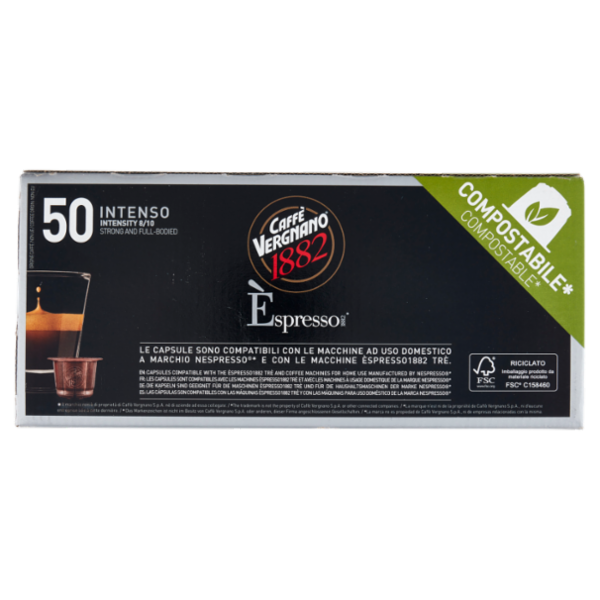 Caffè Vergnano 1882 Èspresso1882 Intenso Compostabile** Capsule Compatibili Nespresso* 50 x 5 g