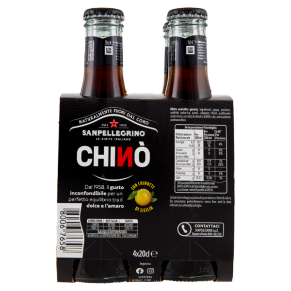 SANPELLEGRINO Bibite Gassare, CHINO' 20 cl x 4 (Vetro)
